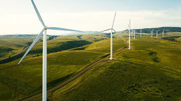 Wind turbines on a sunny day