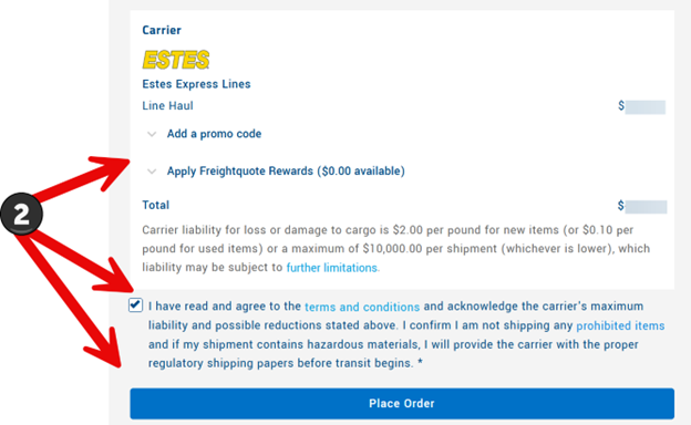 How to book an LTL shipment | Step 15: Checkout options
