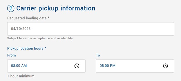 Step 10 book flatbed: Carrier pickup information