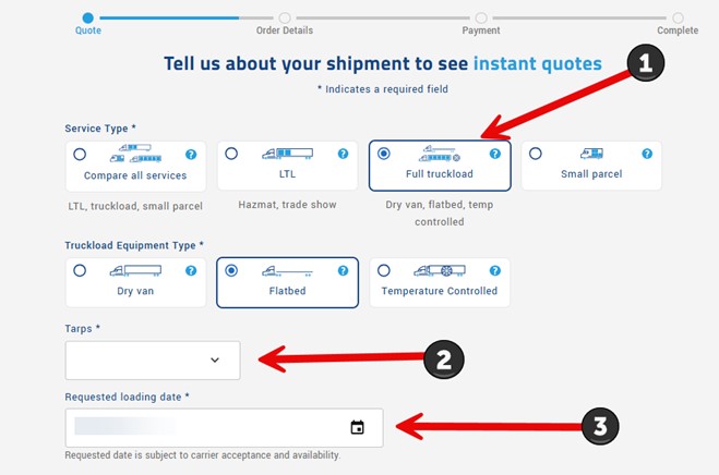 Step 3 book flatbed: Select mode & address