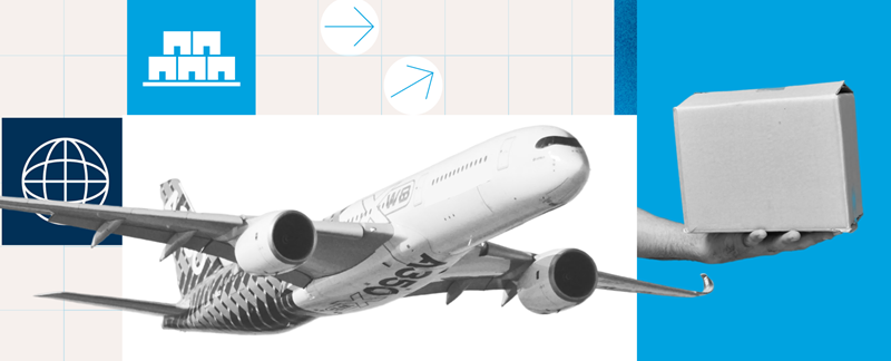 Plane, box, globe, pallet