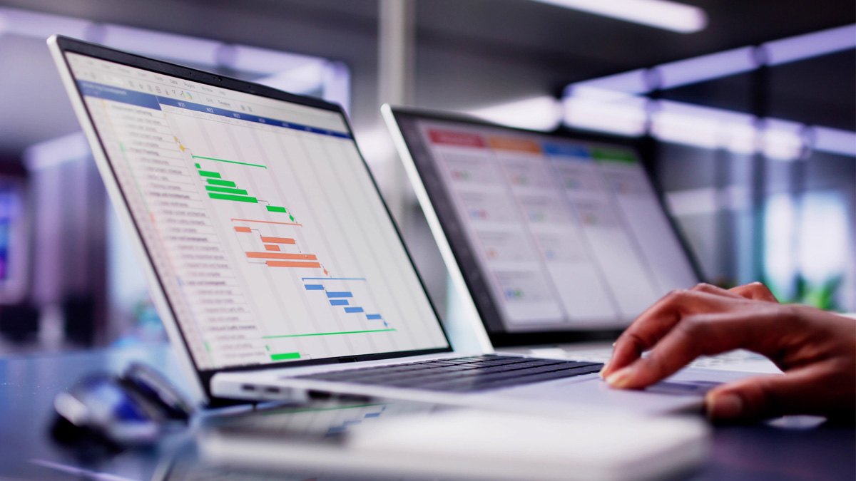 Close up of a project management software on laptop